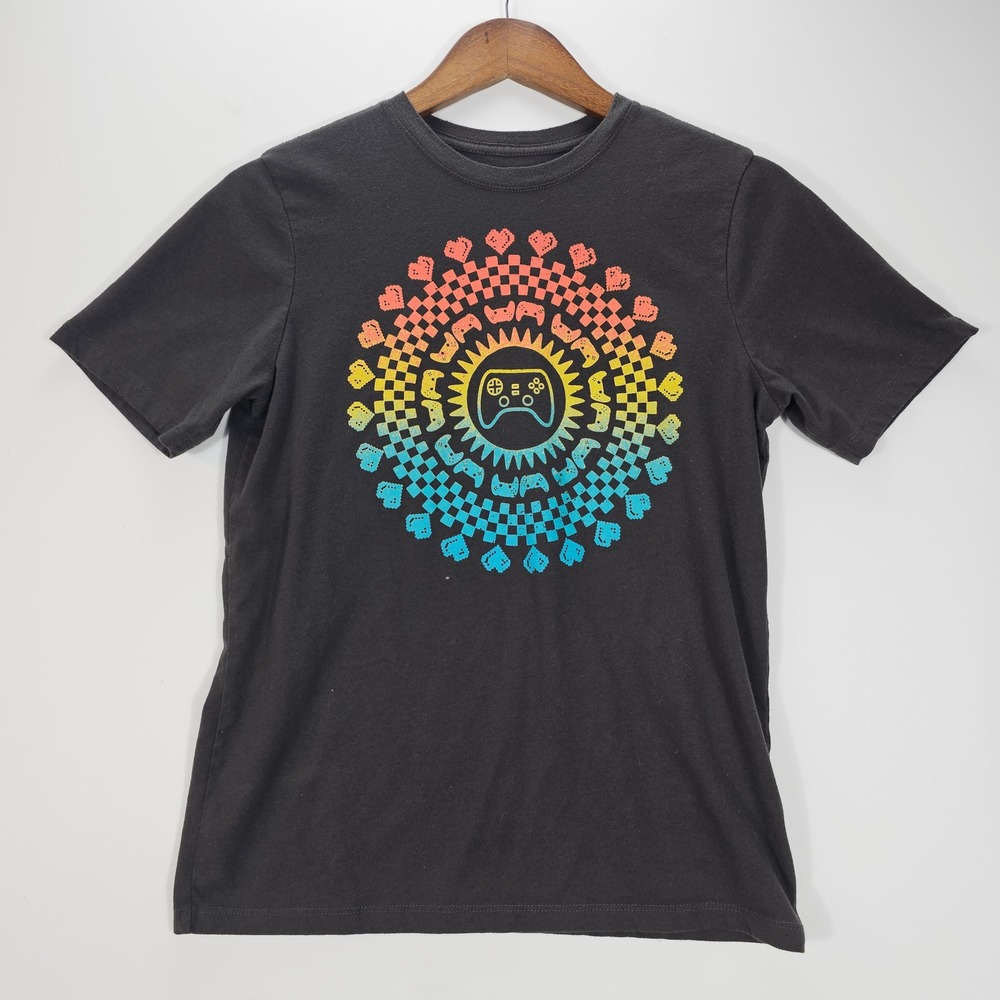 Streetwear Wonder Nation Shirt Boy XL Black Rainbow Gamer Controller Graphic Tee